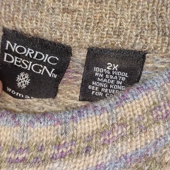 Vintage Nordic Design Sweater Wool Cardigan 2X Pastel - Picture 5 of 10